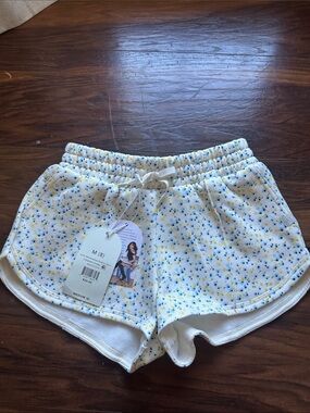 Girls' White Floral Speckled Drawstring Shorts